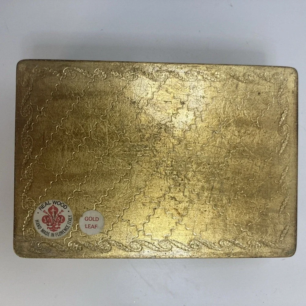 Vtg Handmade Italy Gold Leaf Wood Trinket‎ Box Franceso Boucher 